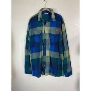 Eddie Bauer Fleece Green Plaid Shirt Jacket Mens sz Large Tall Button Up Shacket